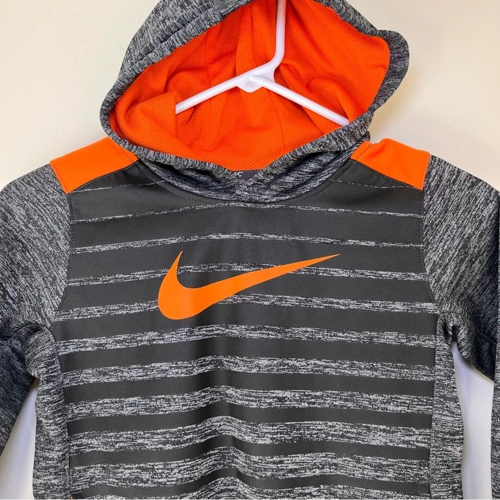 Nike Kids Gray and Orange Striped Hoodie